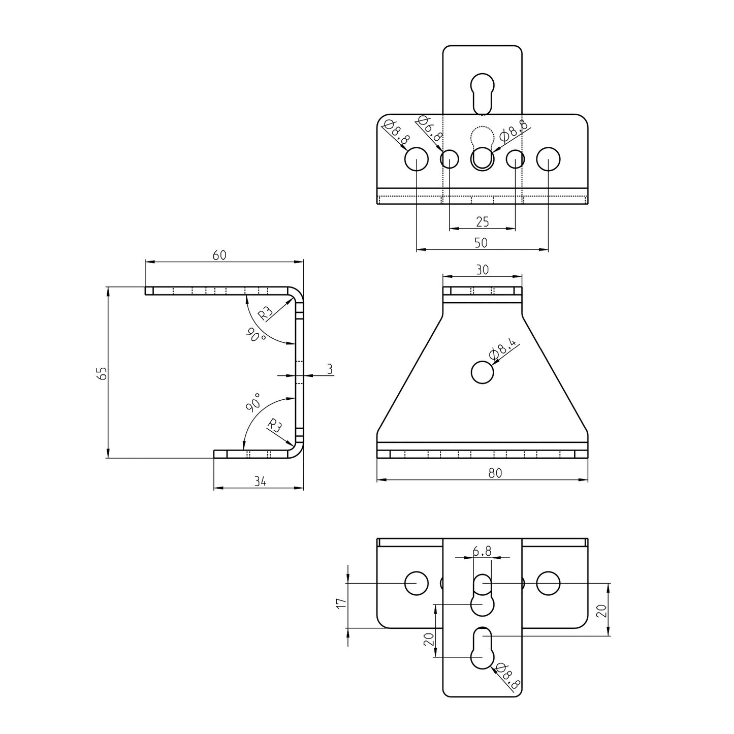 Dachträger Winkel 65mm 90° Edelstahl für Airlineschiene