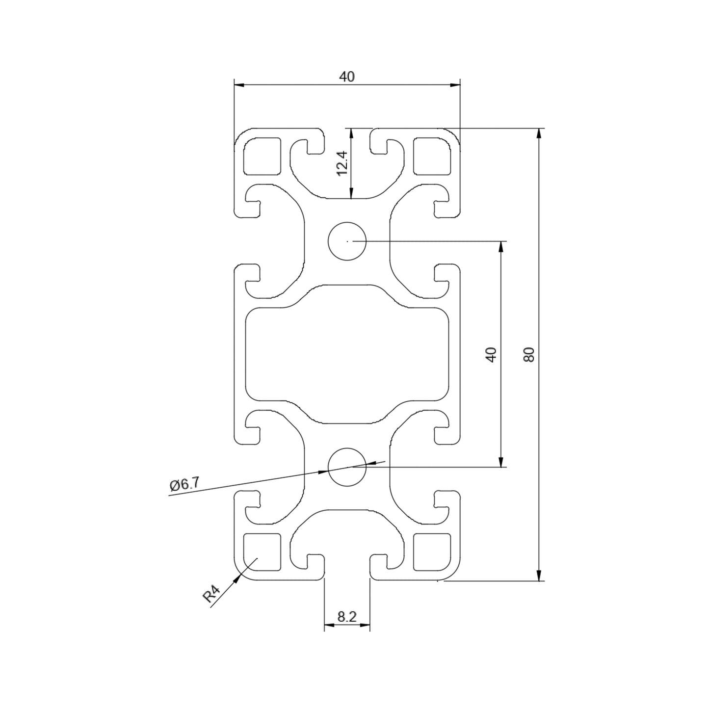 Aluminiumprofil schwarz 80x40 Nut 8 I-Typ