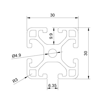 Aluminiumprofil schwarz 30x30 Nut 6 I-Typ