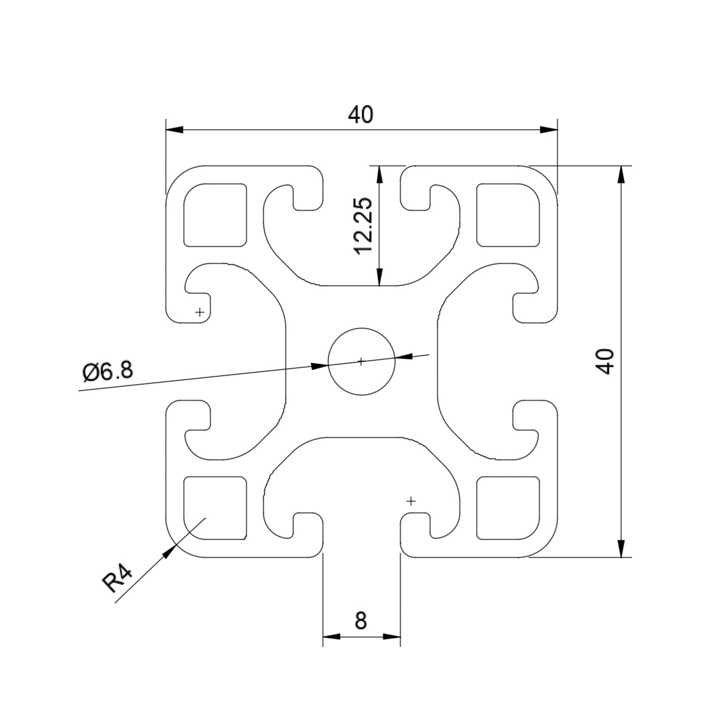 Aluminiumprofil 40x40 Nut 8 I-Typ schwarz 100mm Zuschnitt