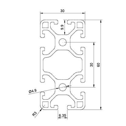 Aluminiumprofil schwarz 60x30 Nut 6 I-Typ
